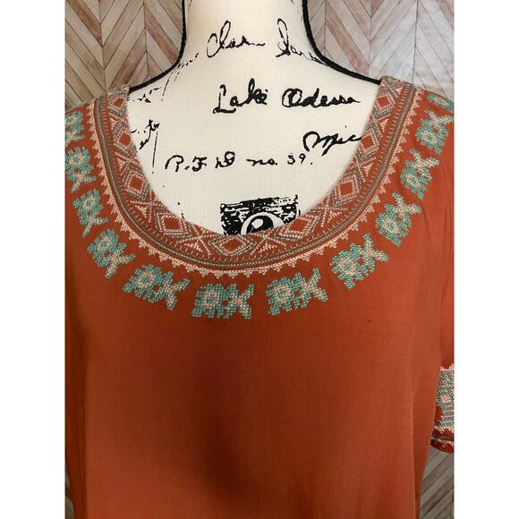 Mur‎ Mur Anthropologie Embroidered Rust Orange Short Sleeve Dress Women's XL - Picture 2 of 8